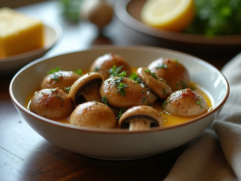 Tender crockpot garlic butter mushrooms served as a savory side dish