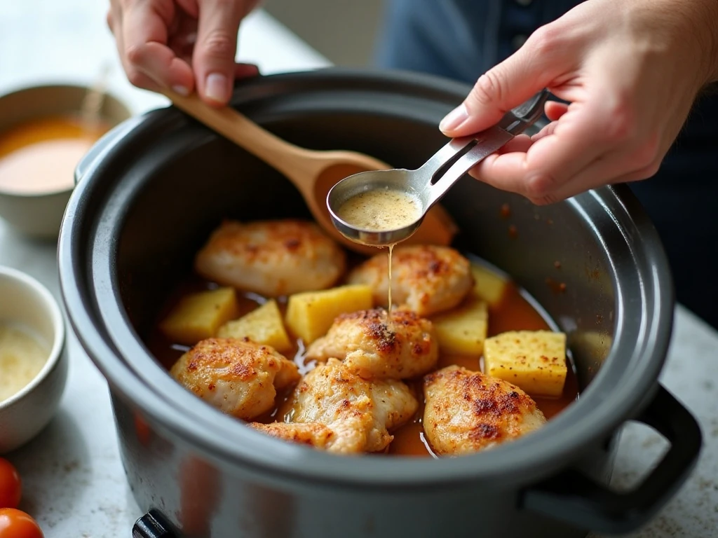 Preparing chicken and pineapple in the crockpot