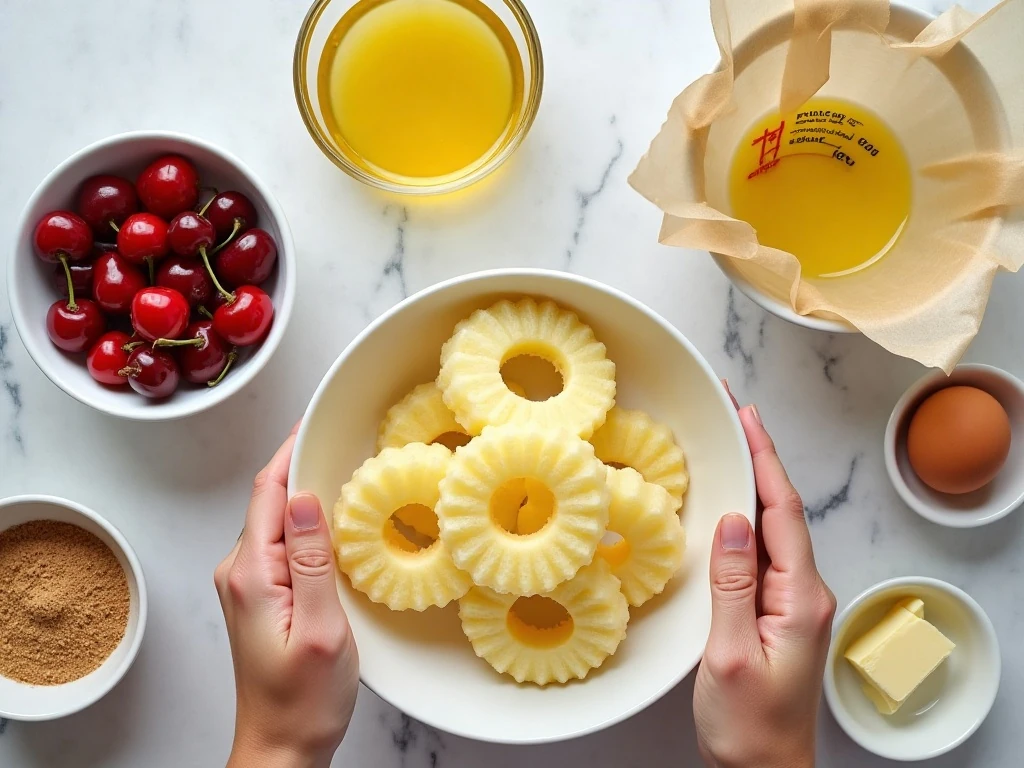 Ingredients for easy crockpot pineapple upside-down cake