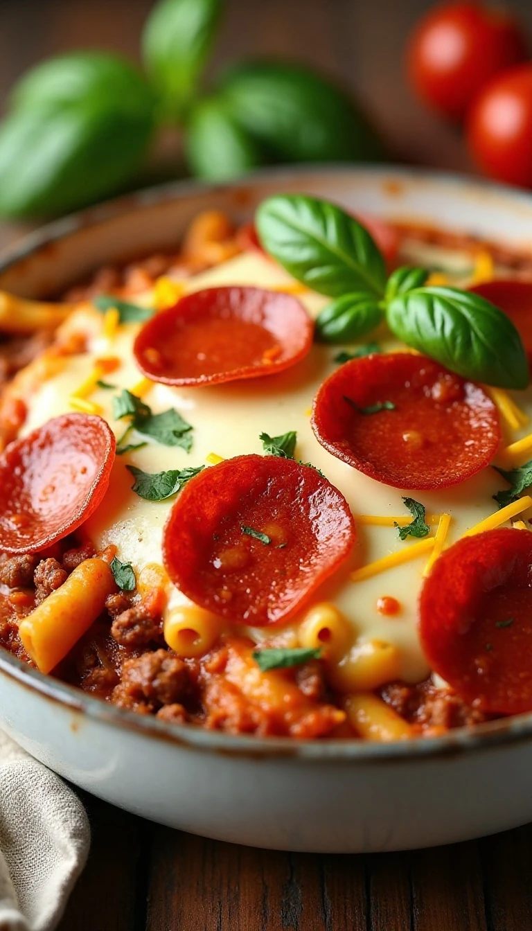Easy Crockpot Pizza Casserole Recipe with Pepperoni and Mozzarella