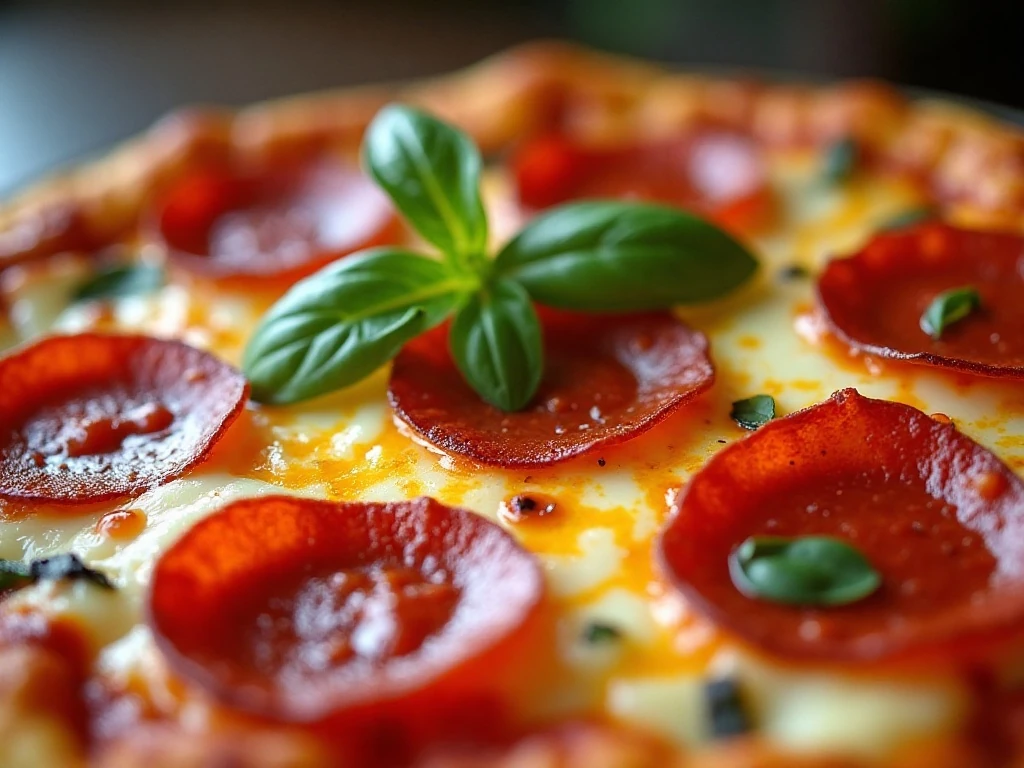 Melted cheese and pepperoni topping on pizza casserole