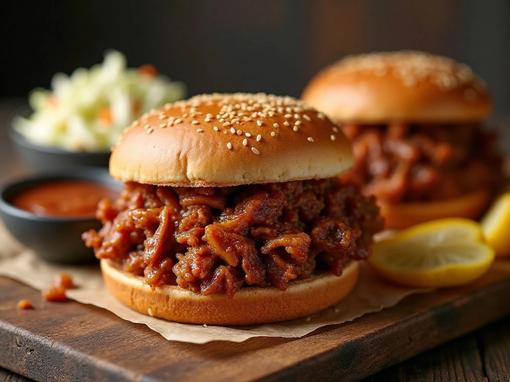 Tender crockpot pork barbecue sandwiches with coleslaw and pickles