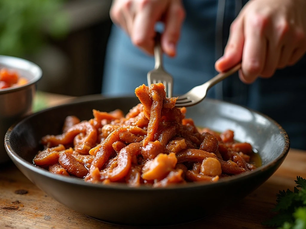 Fork-tender pork ready to shred after slow cooking