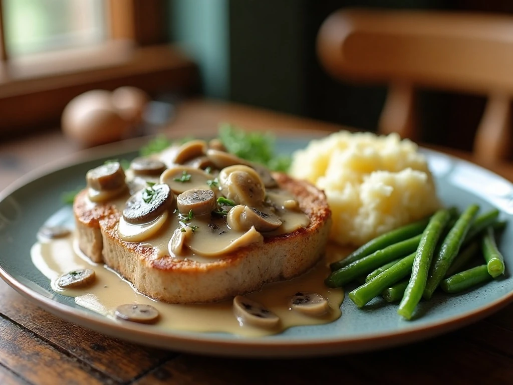 Tender crockpot pork chops with creamy gravy and mashed potatoes