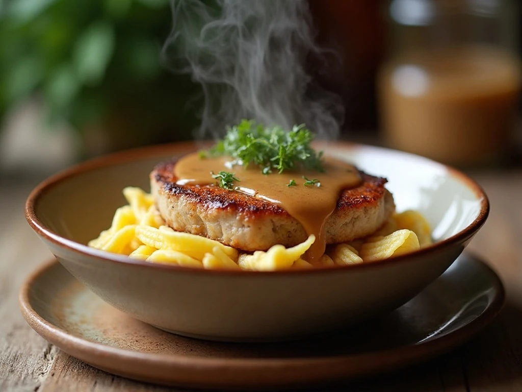 Stored crockpot pork chops with gravy for reheating