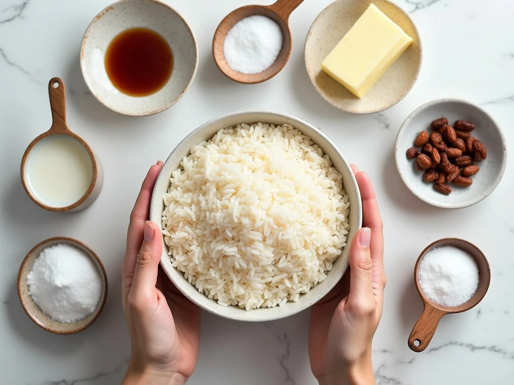Ingredients for easy slow cooker rice pudding