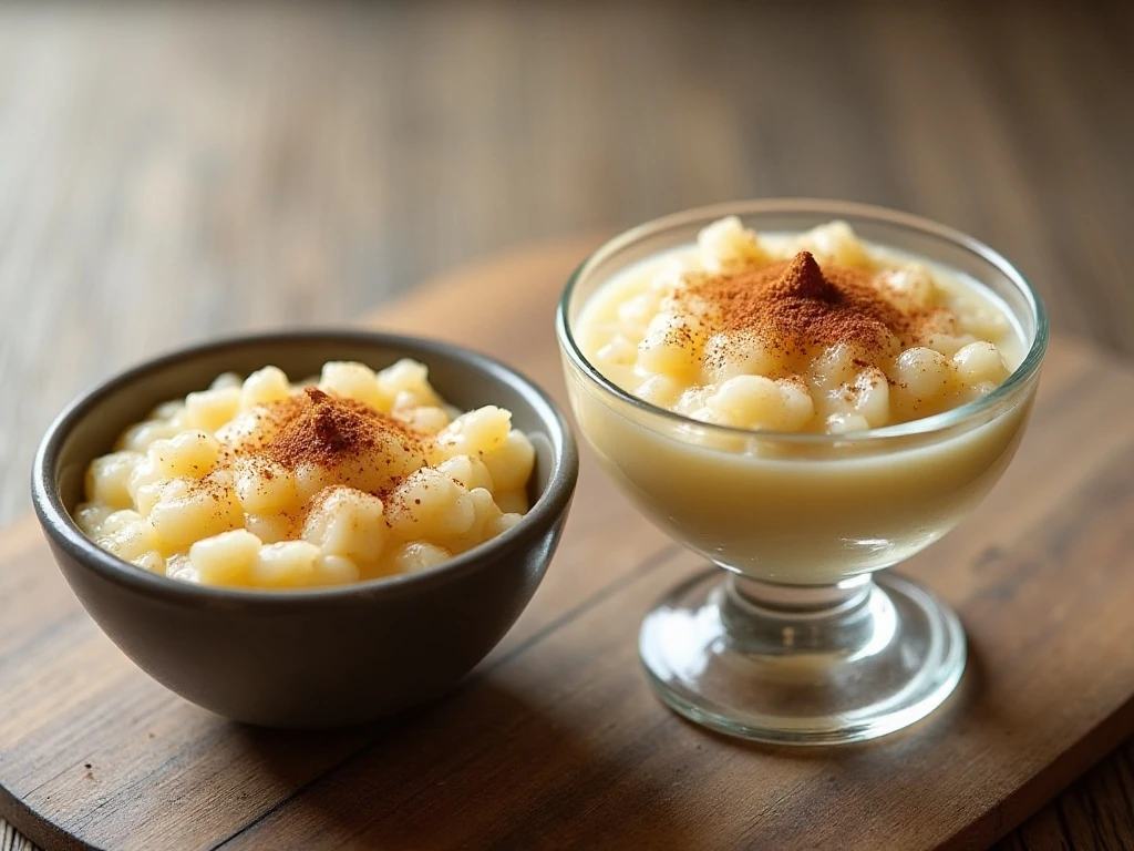 Warm and chilled crockpot rice pudding portions