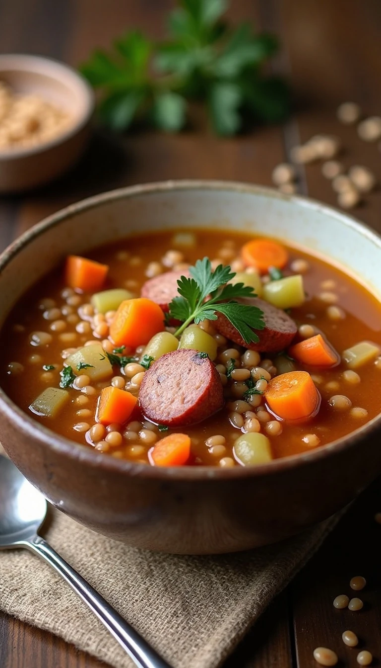 Easy Crockpot Sausage and Barley Soup Recipe