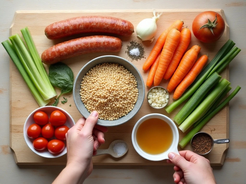 Ingredients for crockpot sausage and barley soup