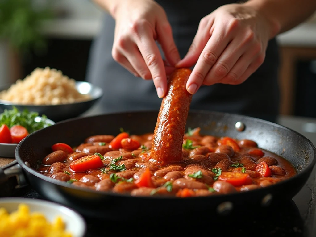 Browning Italian sausage before making slow-cooker barley soup