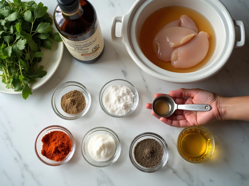 Ingredients for easy crockpot shredded chicken