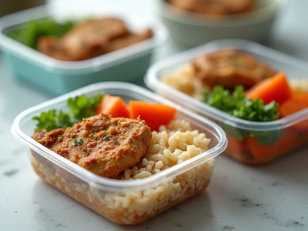 Meal prep containers with leftover crockpot Sprite chicken