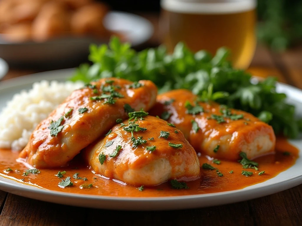 Tender Crockpot Sprite Chicken served with creamy sauce and rice