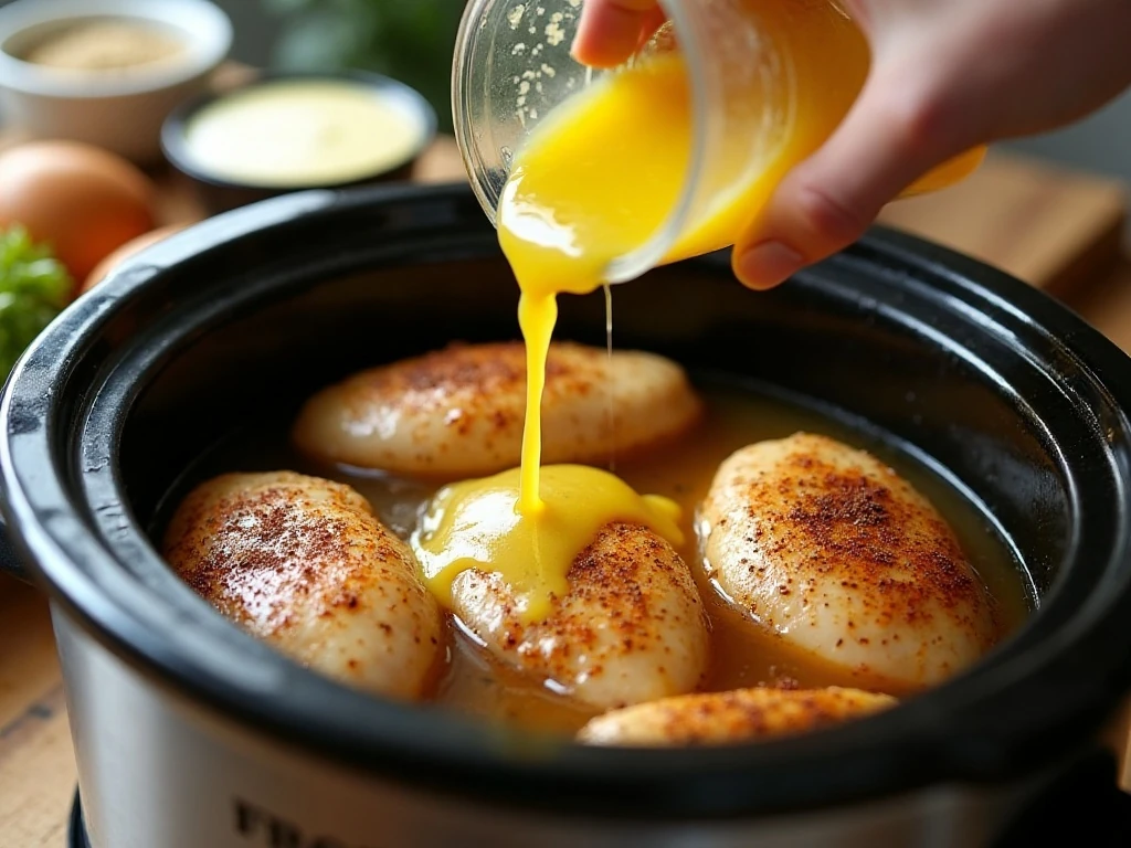 Preparing chicken with Sprite and Italian seasoning in a crockpot