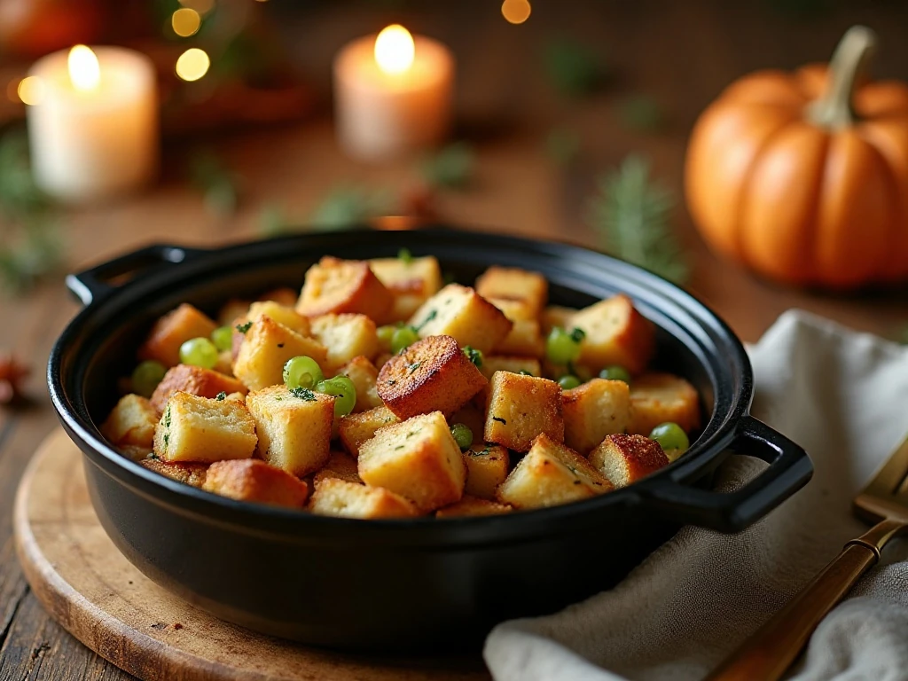 Golden crockpot stuffing served as a holiday side dish