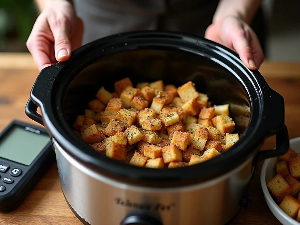 Preparing stuffing in a 5 to 6 quart slow cooker