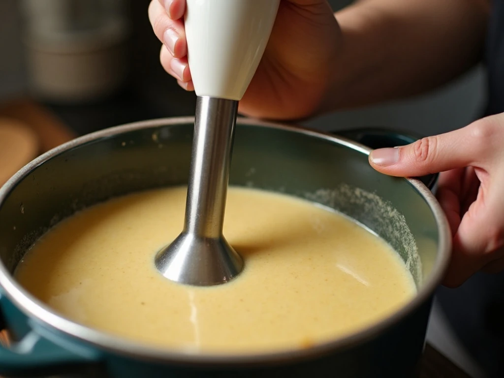 Blending cauliflower soup until creamy