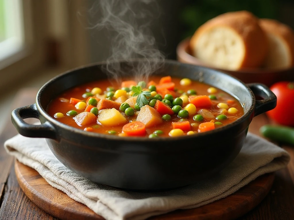 Bowl of colorful easy crockpot vegetable soup