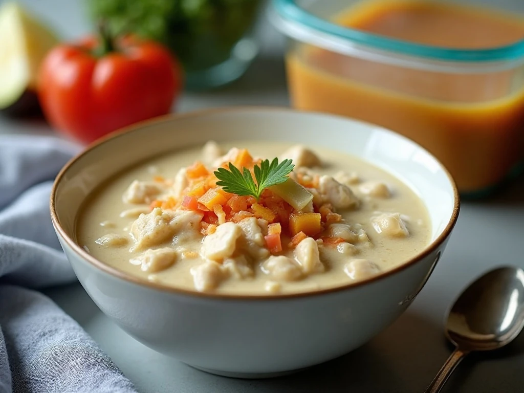 Stored and reheated crockpot white chicken chili