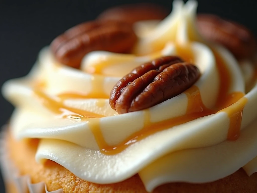 Toasted pecans and caramel on Crown Royal cupcake frosting