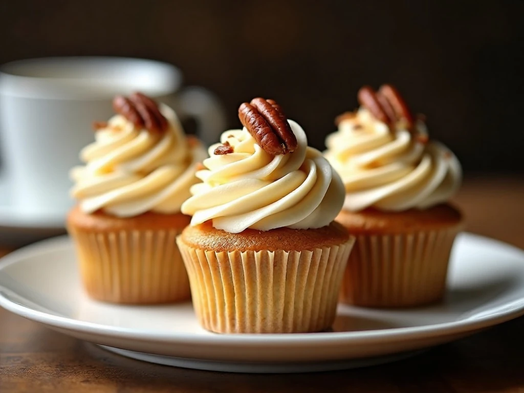 Decorated Crown Royal butter pecan cupcakes with caramel drizzle
