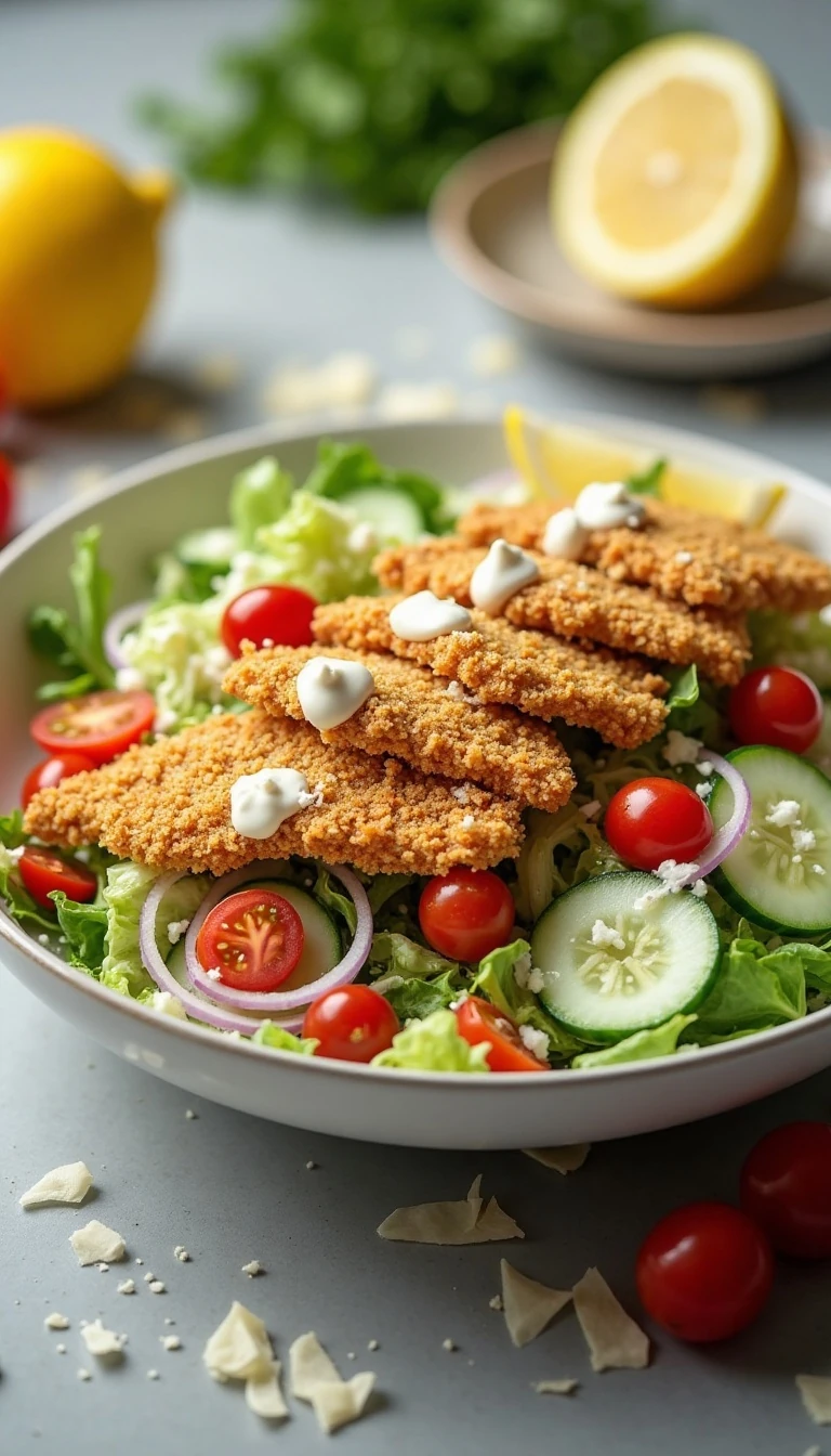 Crunchy Parmesan Chicken Salad Recipe with Crispy Panko Chicken