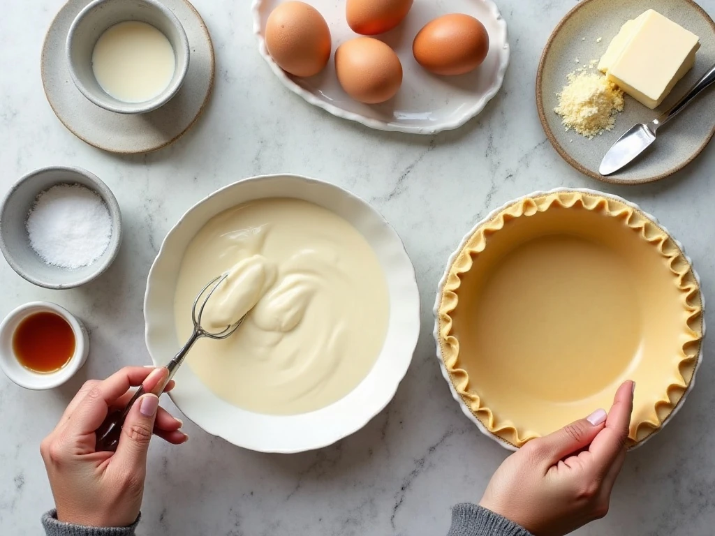 Ingredients for easy crustless cheesecake made in a pie dish
