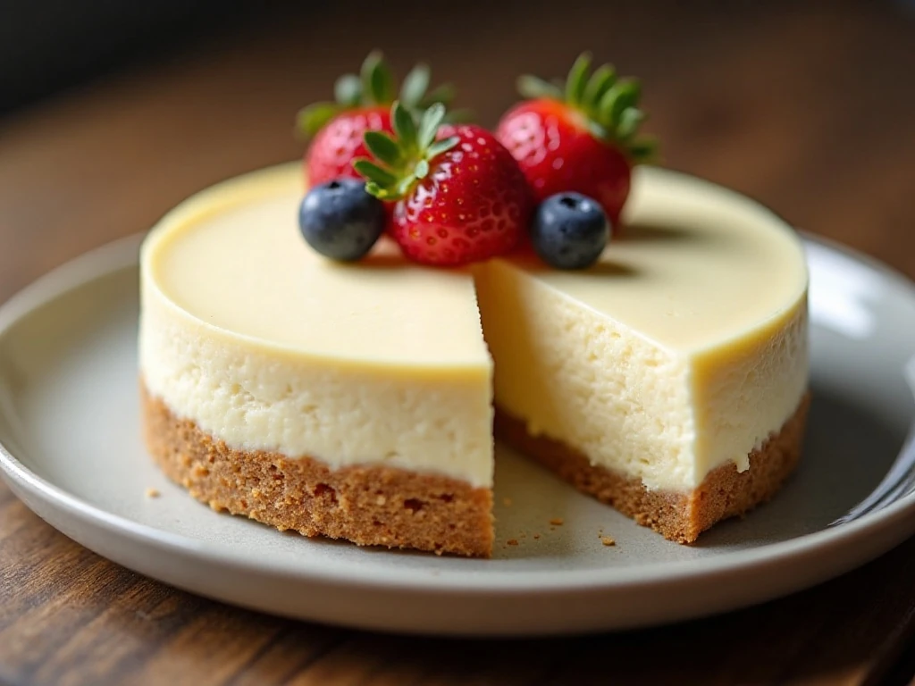 Creamy smooth texture of a chilled crustless cheesecake