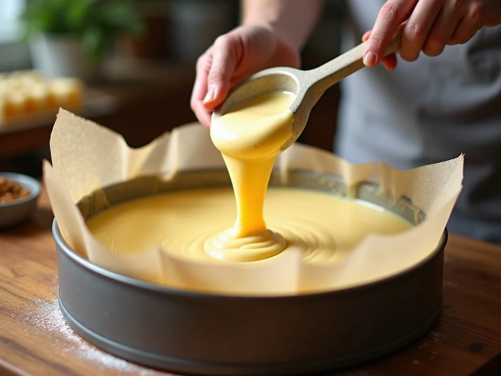 Preparing smooth cheesecake batter for a crustless keto cheesecake