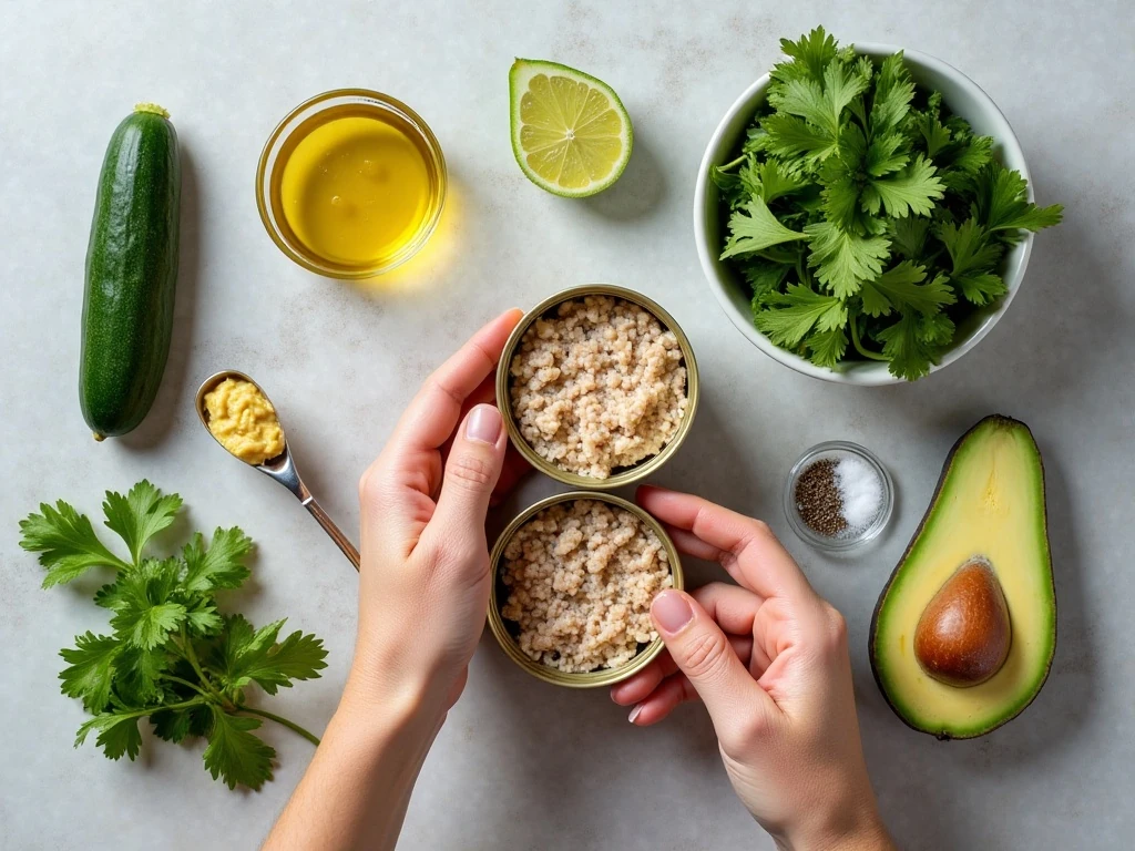 Ingredients for cucumber tuna avocado salad