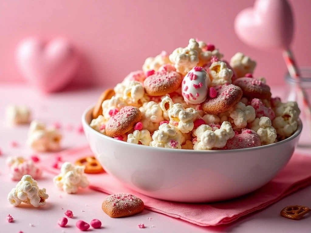 Colorful Cupid Crunch snack mix served in a bowl for Valentine’s Day
