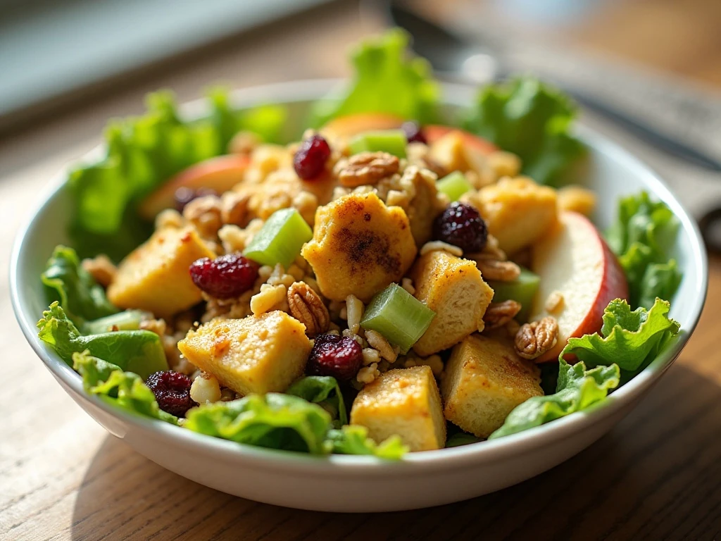 Creamy curry chicken and apple salad served over lettuce
