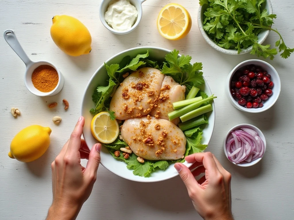 Ingredients for curry chicken and apple salad