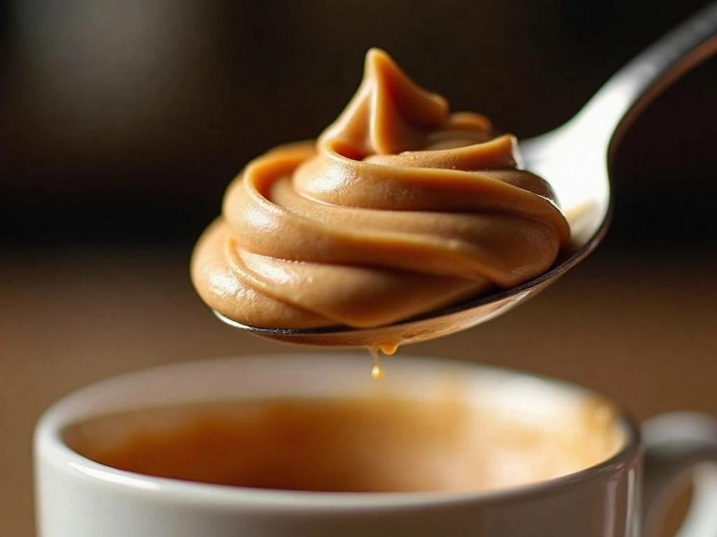 Thick glossy Dalgona coffee foam holding soft peaks