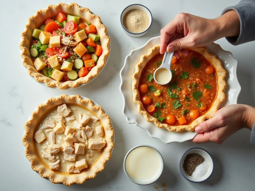 Ingredients for Danielle’s easy chicken pot pie arranged on a counter