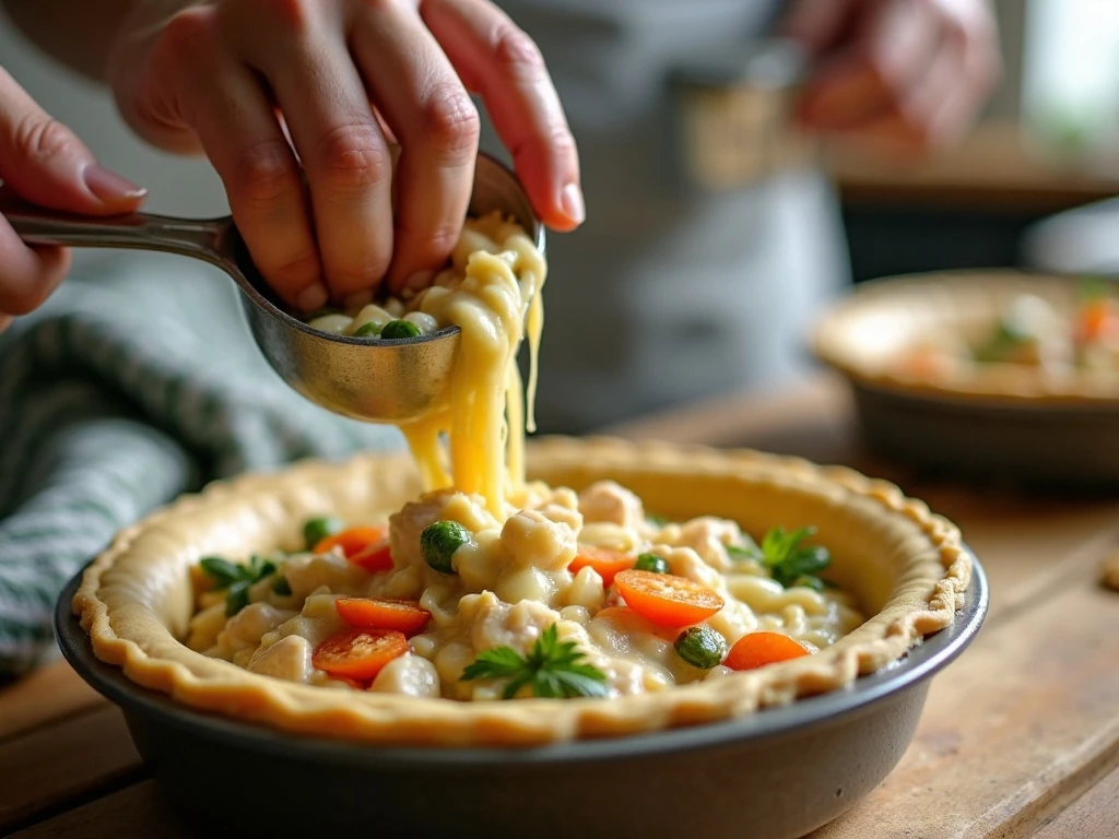 Draining thawed vegetables before mixing the chicken pot pie filling