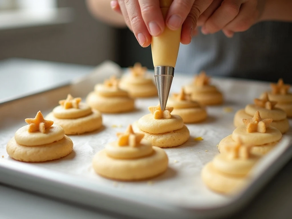 Piping Danish butter cookie dough into rosettes