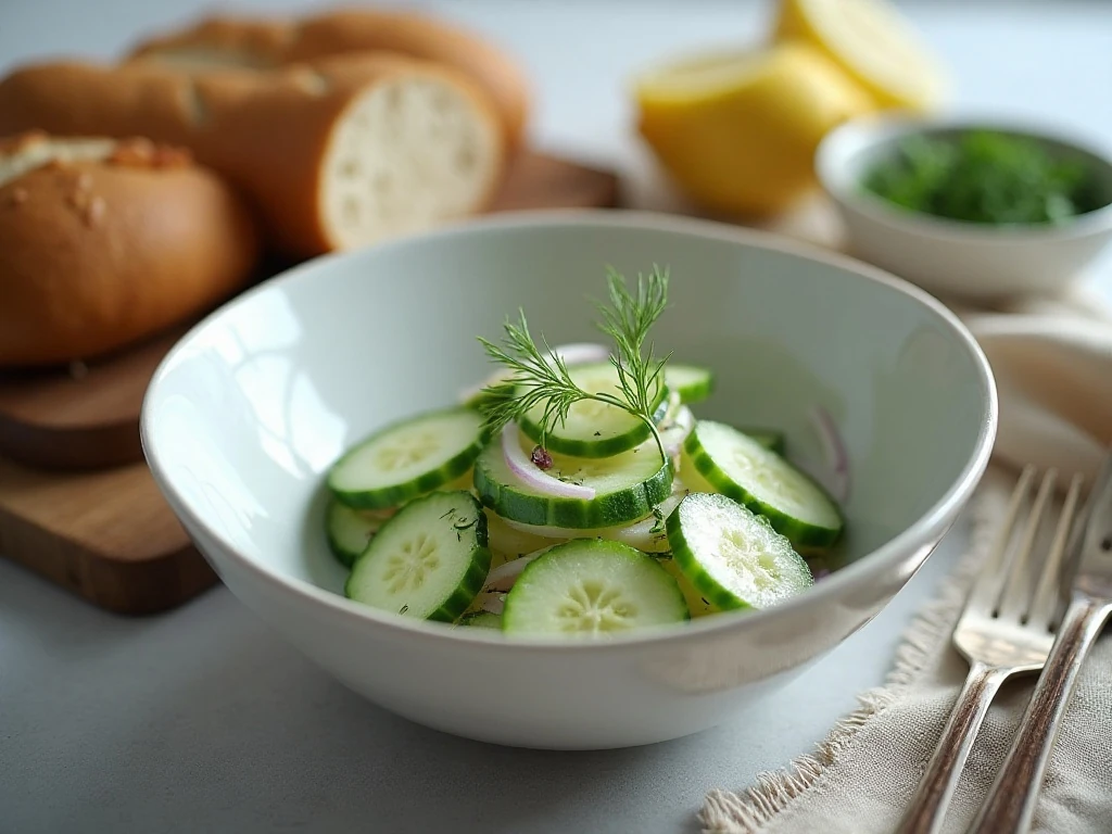 Danish-style cucumber salad served as a refreshing side dish