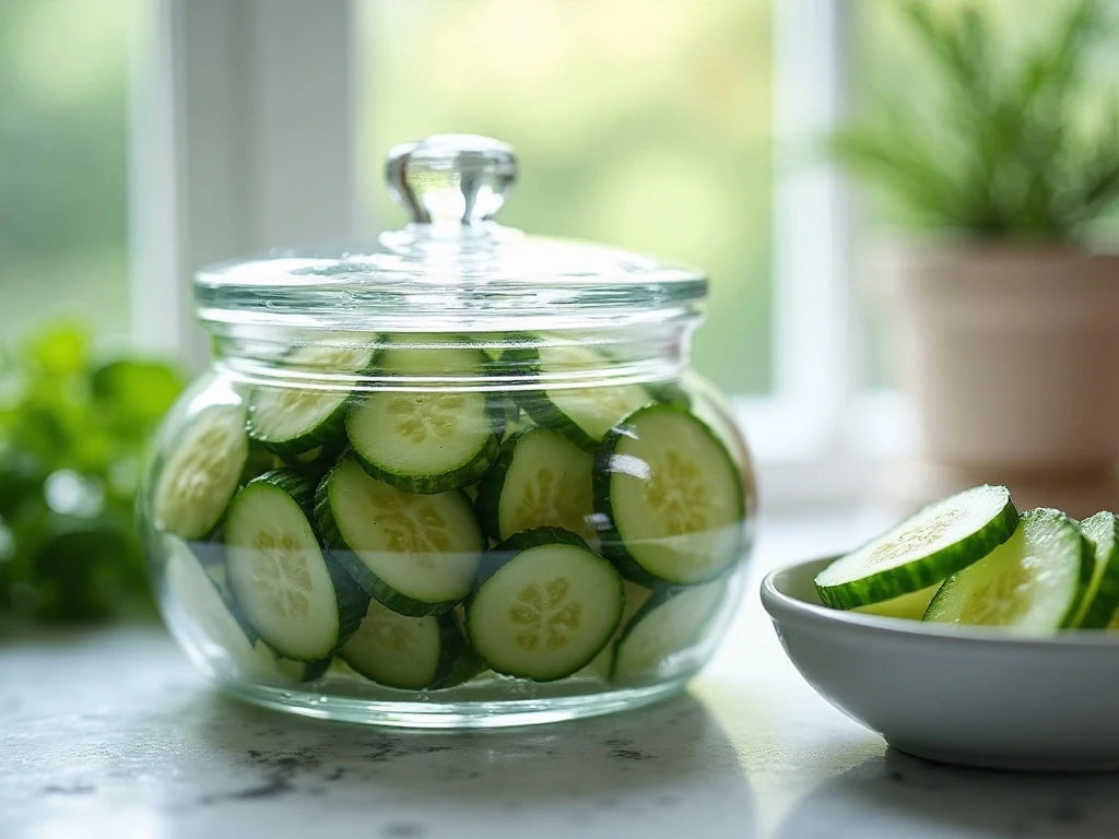 Refrigerated Danish cucumber salad prepared ahead