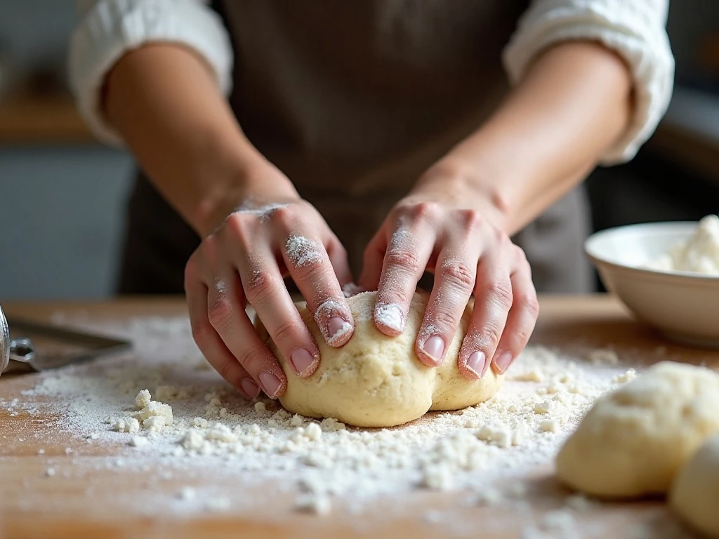 Briefly folding Irish soda scone dough before shaping