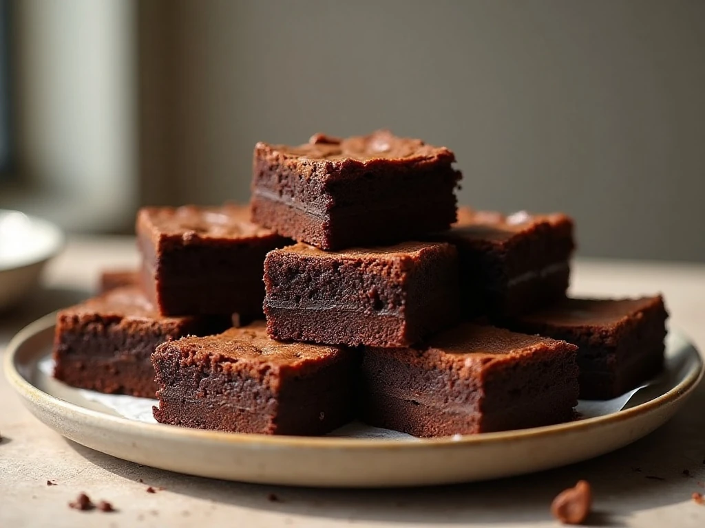 A platter of fudgy Weight Watchers dark chocolate brownies