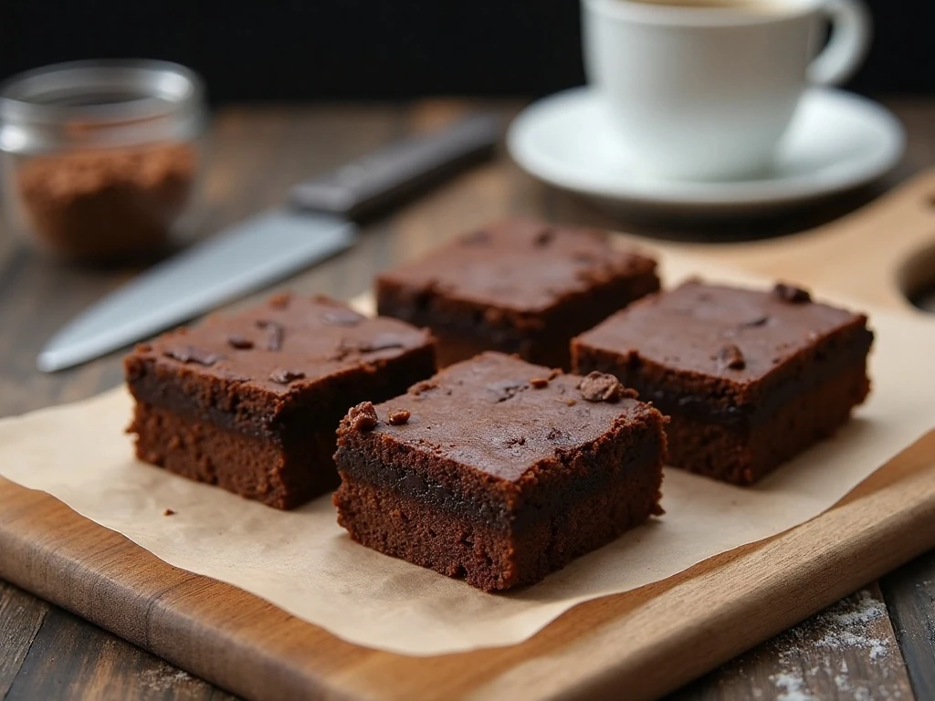 Neatly sliced dark chocolate brownies ready to serve