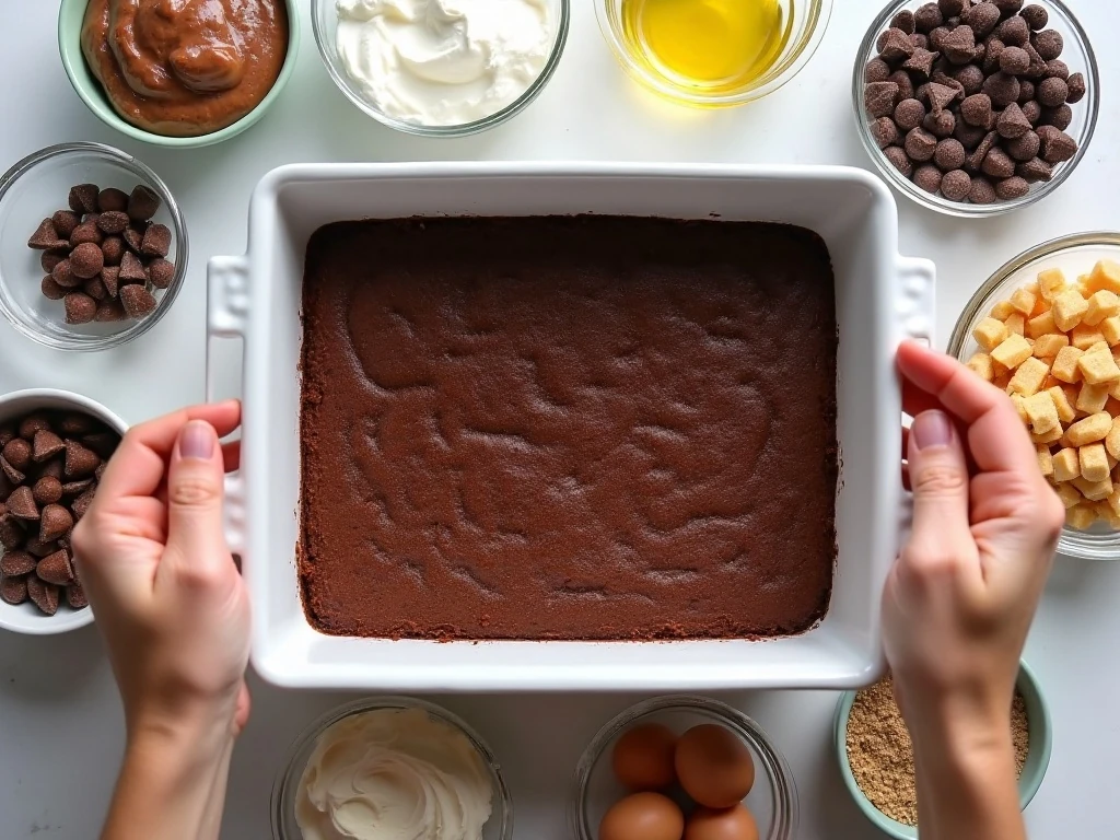 Ingredients for chocolate peanut butter dump cake