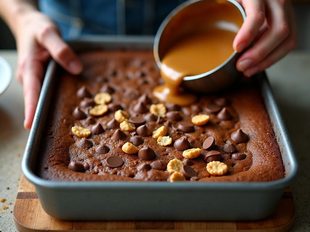 Freshly baked dump cake with a fudgy center