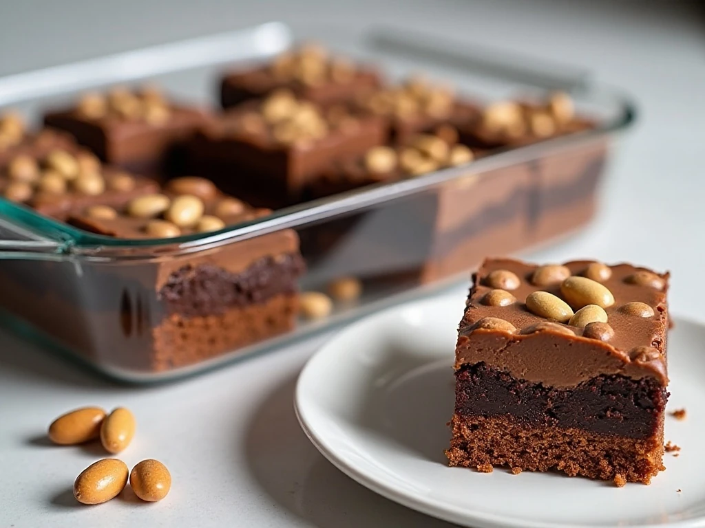 Stored chocolate peanut butter dump cake squares