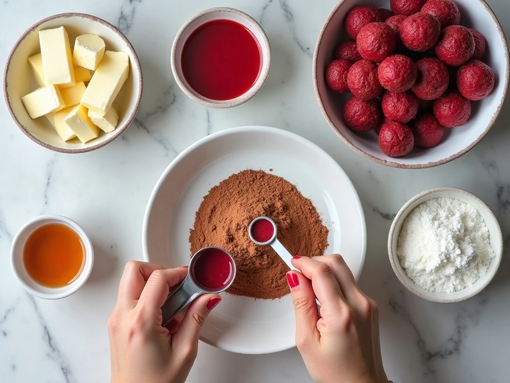 Ingredients for red velvet cupcakes and cream-cheese frosting