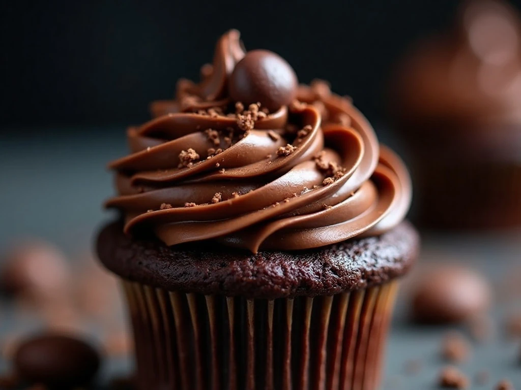 Close-up of Irish cream frosting, chocolate ganache, and coffee bean garnish