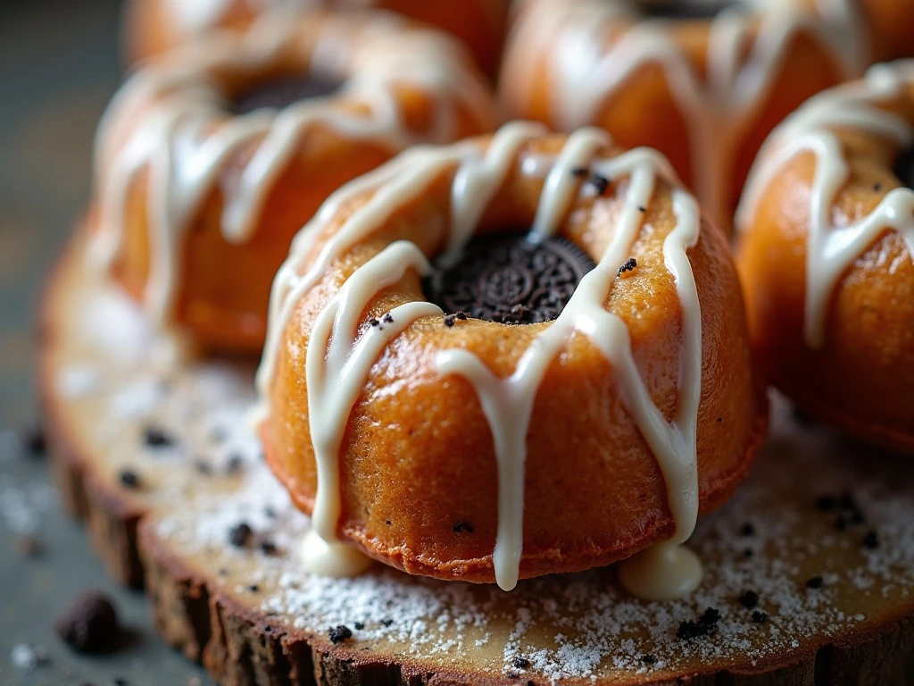 Close-up of glazed Oreo monkey bread with cookie centers