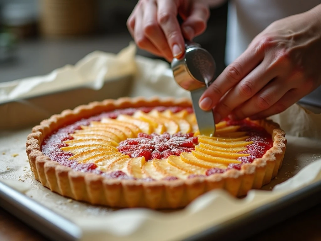 Brushing egg wash on the pastry border