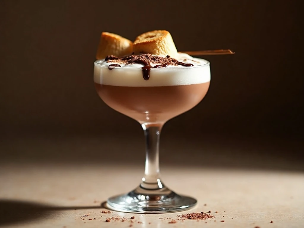 Decadent roasted marshmallow cocktail in a coupe glass